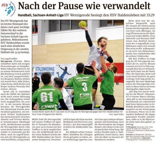 HVW 1. Mannschaft mit wichtigem Sieg zum Heimspielabschluß 2015